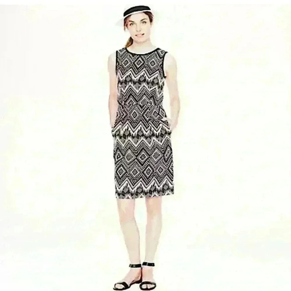 J Crew women’s dress 6 diamond ikat midi gray cream black belted excel pre-owned - Picture 5 of 14